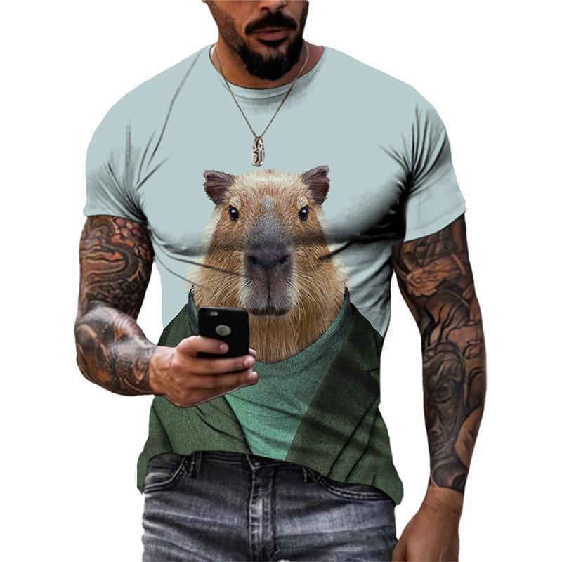 ETST 07 Zomer Heren Leuke Ondeugende Capybara 3D Grafische T-shirt Trend Mode Straat Korte Mouw O Kraag Top Plus Size M