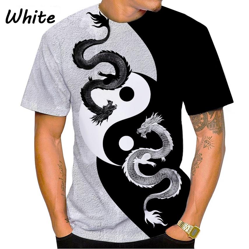 Xuhaijian02 Mode Gossip Tai Chi Yin Yang 3d Afdrukken Mannen Casual T-shirt Cool Dragon Outdoor Running Korte Mouw T-shirt Herenkleding L