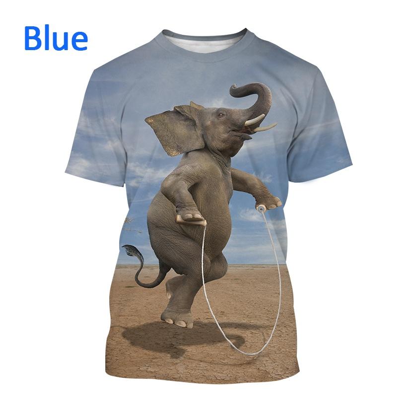 Xuhaijian02 Heren Casual Ronde Hals T-shirt Dier Olifant Plezier Korte mouwen Nieuwe Zomer Olifant 3D Afdrukken Ronde Hals Unisex T-shirt S