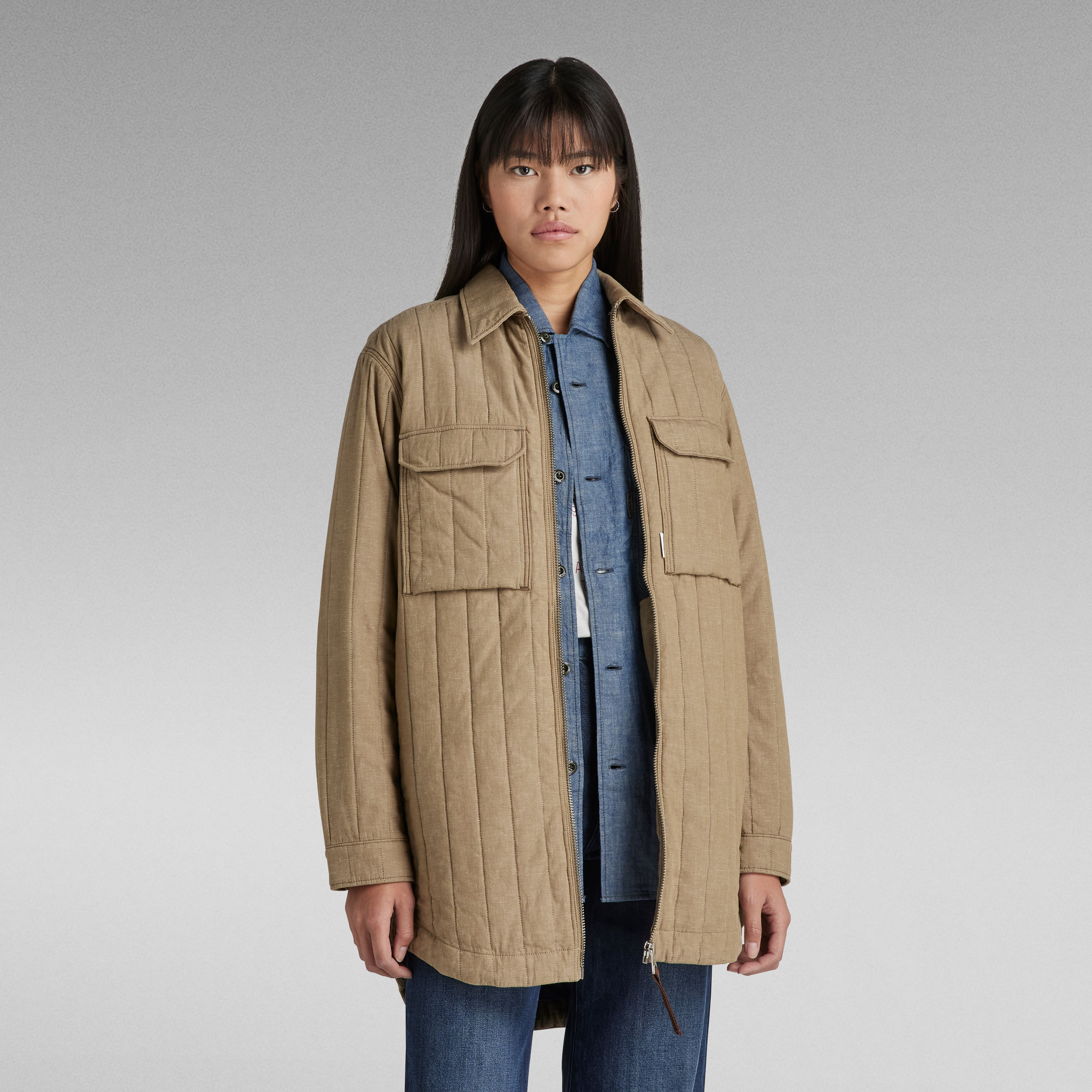 G-Star RAW Quilted Zipped Overshirt - Beige - Dames