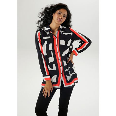 Aniston SELECTED Lange blouse met rode strepen in de print