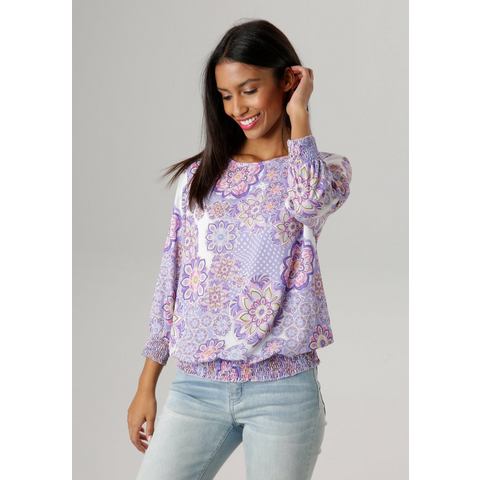 Aniston SELECTED Blouse zonder sluiting met smokborden en mandala-print