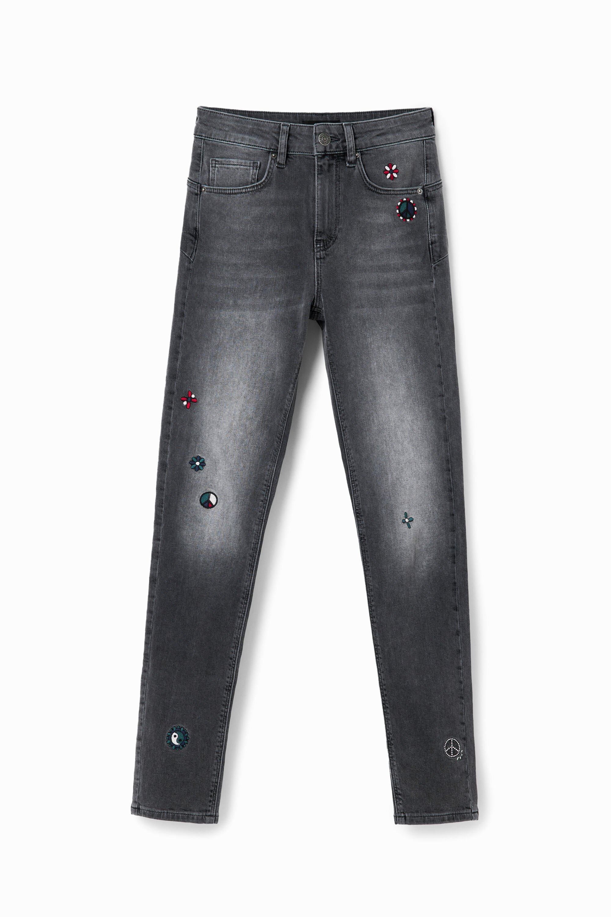 Desigual Push-up skinny jeans met borduursels - BLACK