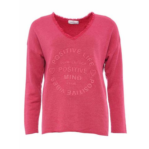 Zwillingsherz Sweatshirt met rafelige v-halslijn in vintage-look