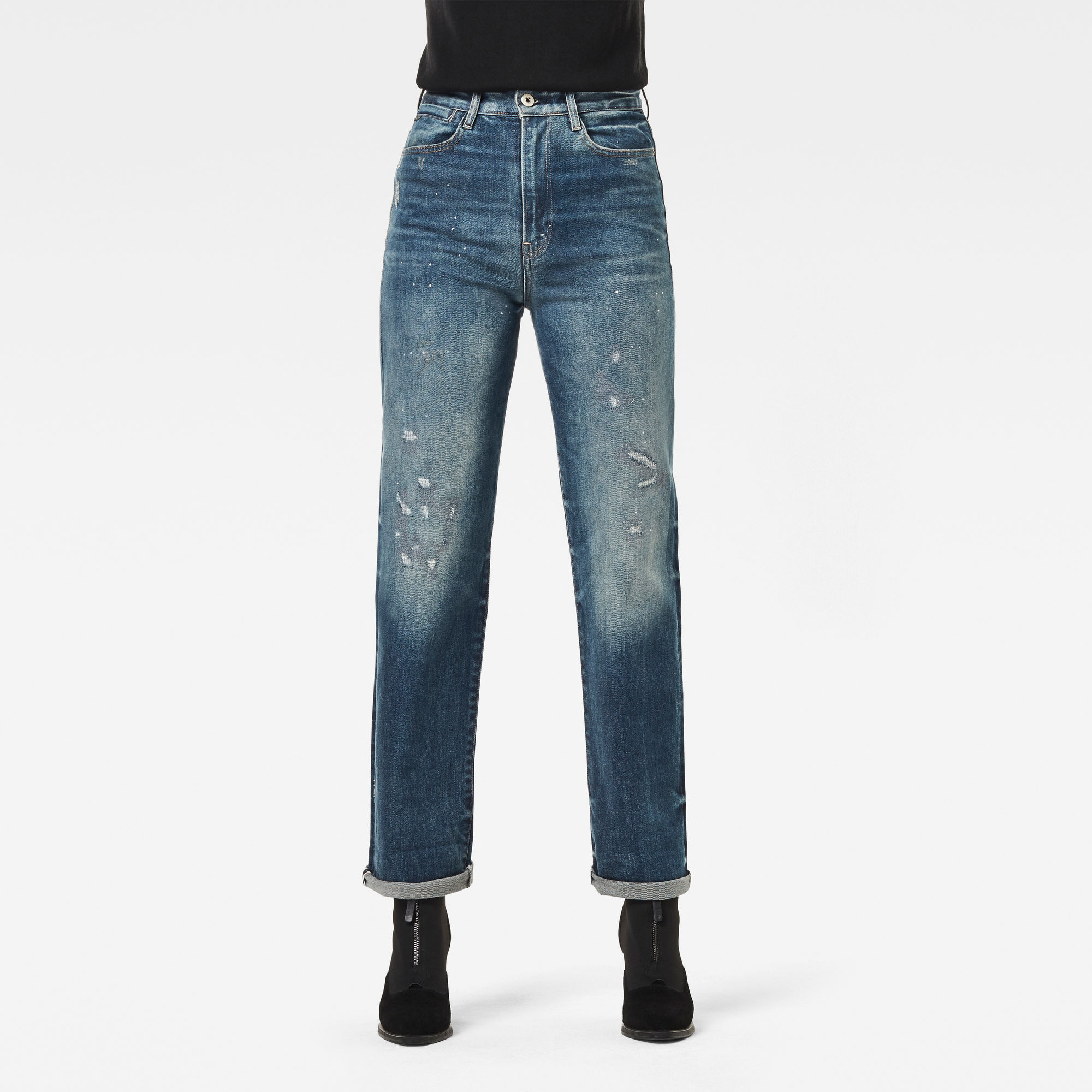 G-Star RAW Tedie Ultra High Straight Turn Up Ankle Selvedge Jeans - Midden blauw - Dames