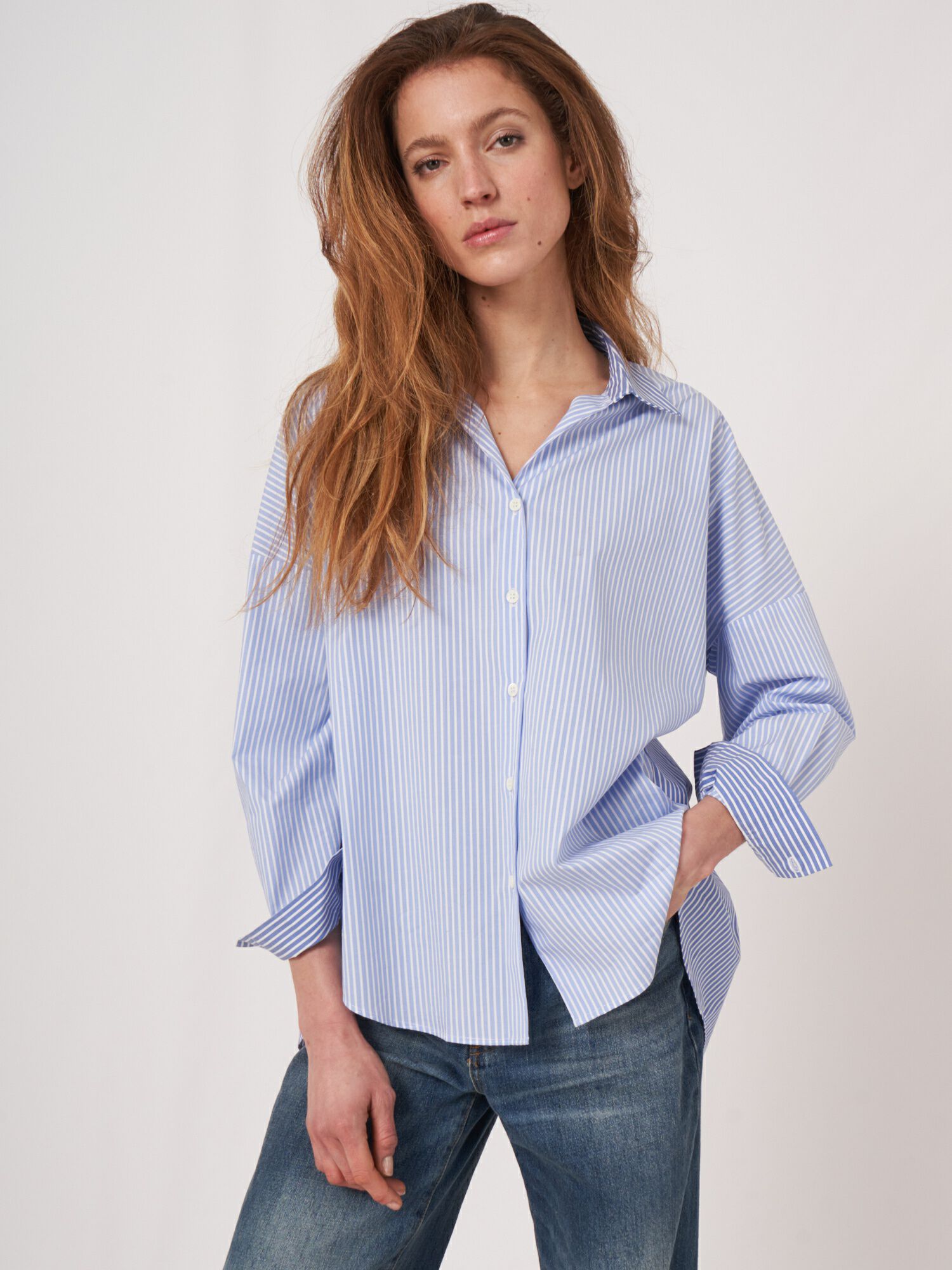 REPEAT cashmere Shirt met mix van strepen