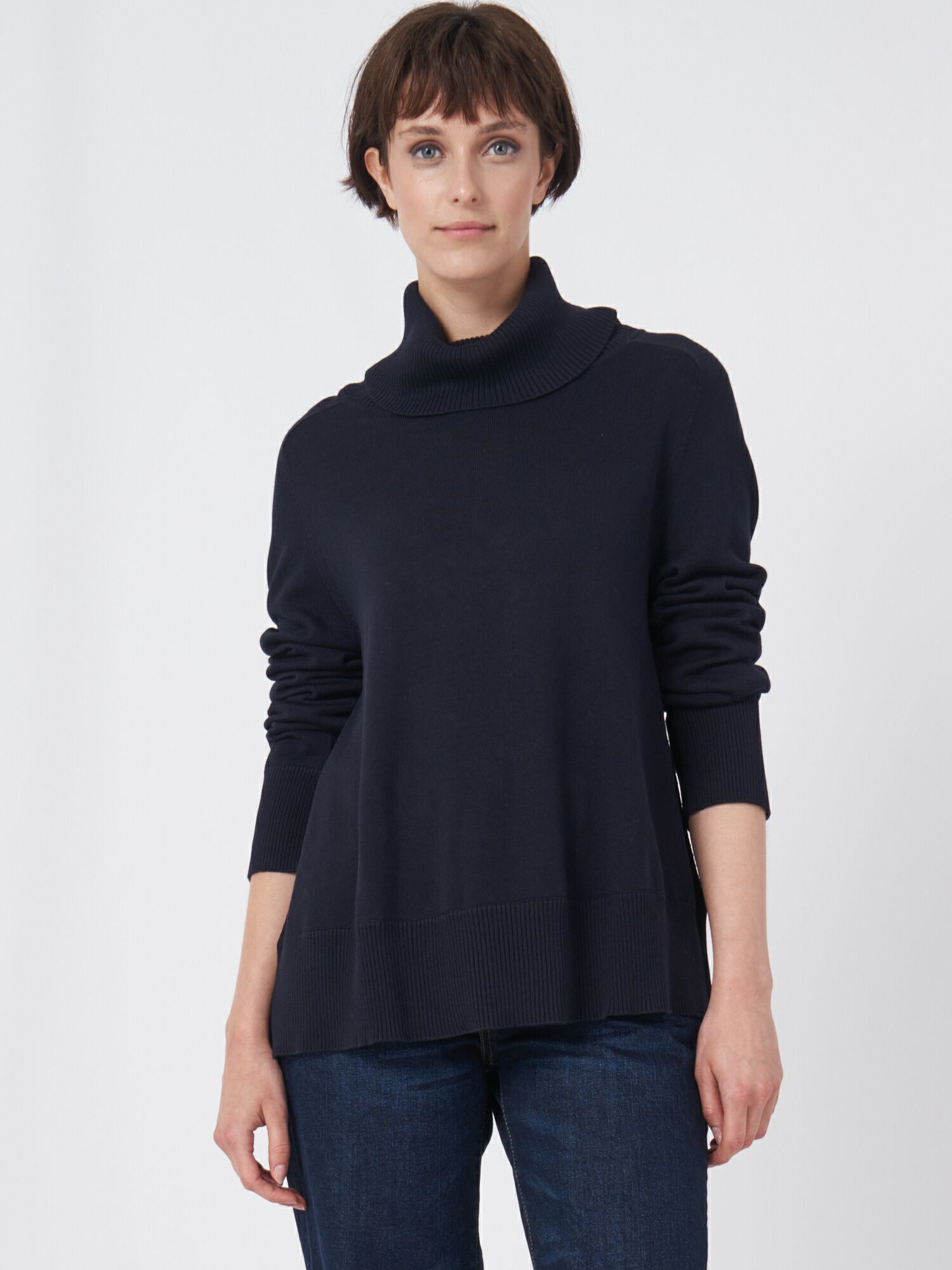 REPEAT cashmere Trui van katoenmix met brede geribde rolkraag