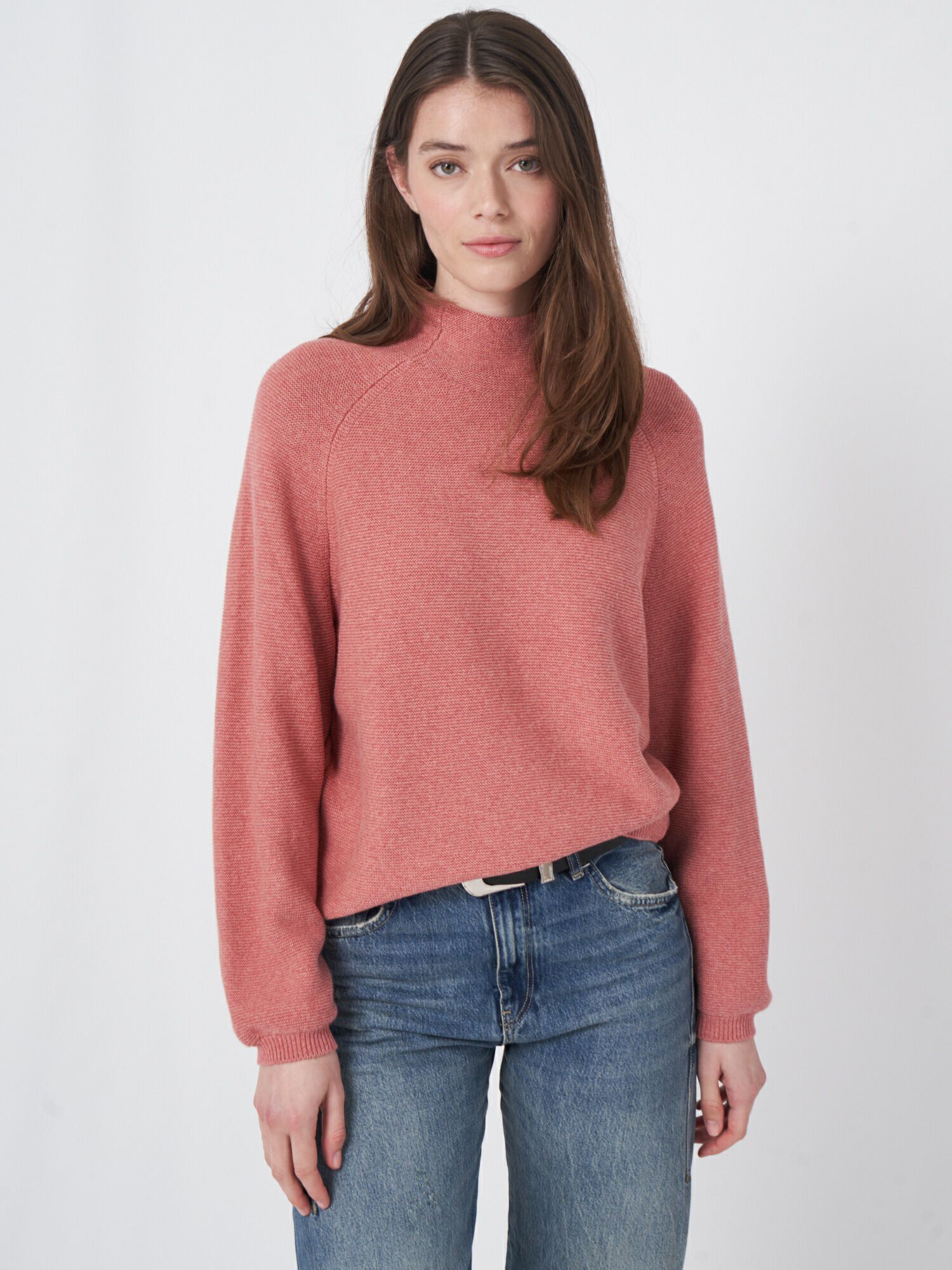 REPEAT cashmere Trui met opstaande kraag van katoen-cashmeremix