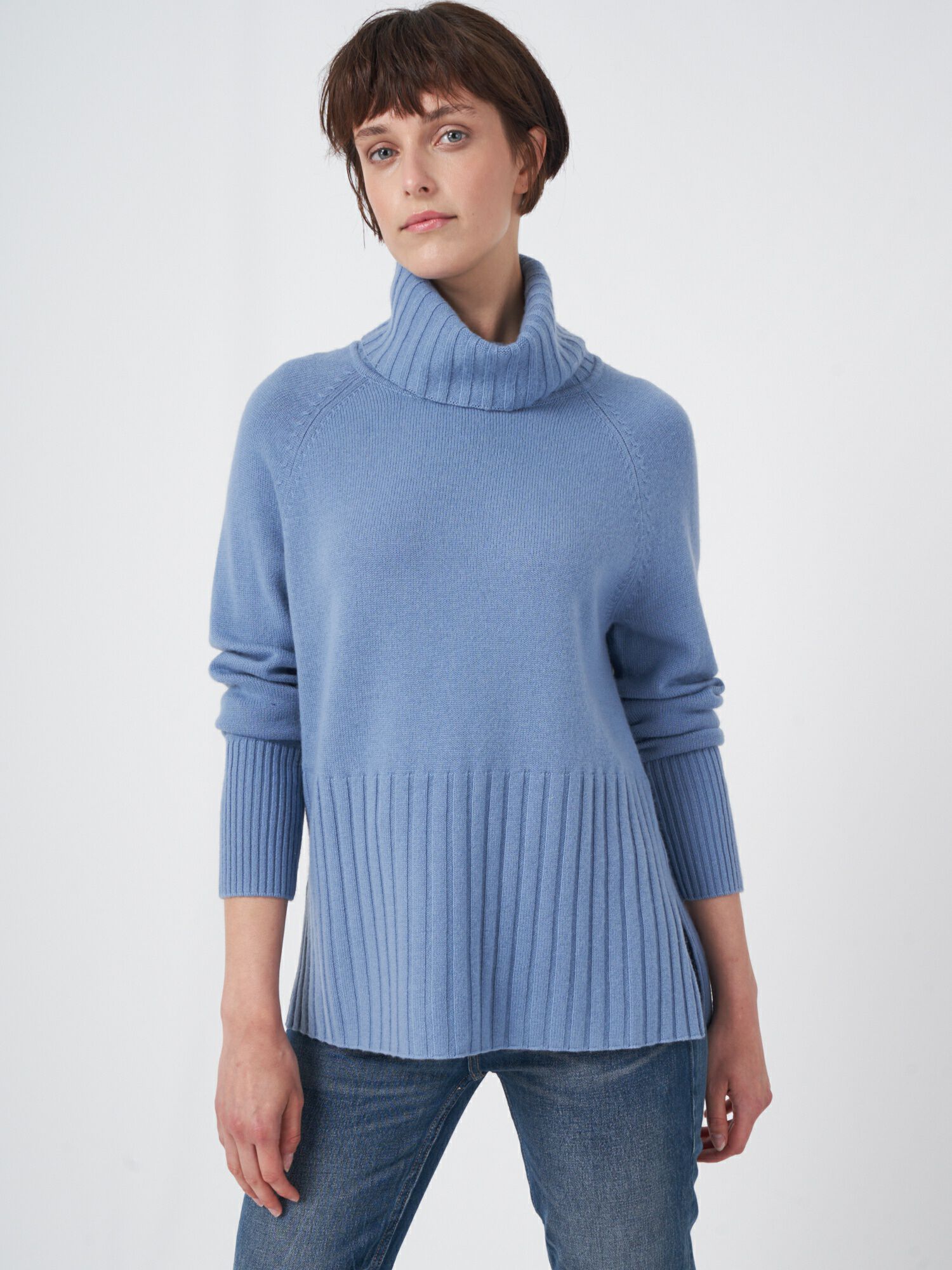 REPEAT cashmere Trui met brede geribde rolkraag