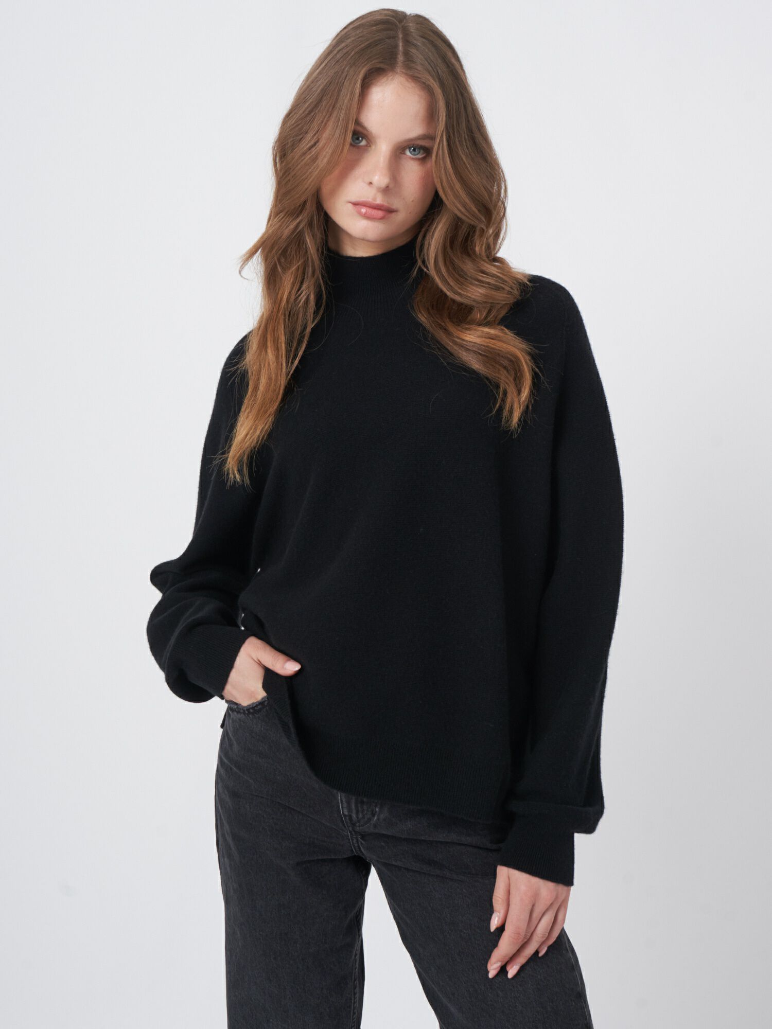 REPEAT cashmere Trui met hoge kraag van cashmere mix naadloos gebreid