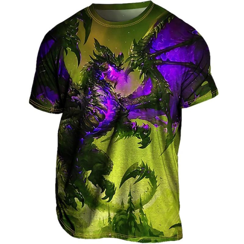 ETST 07 1984 Trend Mannen 3D Gedrukt Draak Patroon Korte Mouw Nieuwe Zomer Mode Mannen Retro Top Y2K Korte Mouw T-shirt S