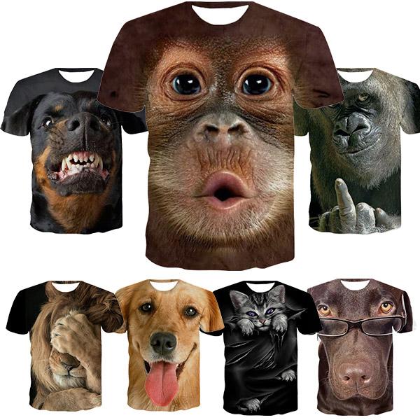 KH55NP Lente Zomer Mannen 3D Grappige Dierenprint O-hals Korte Mouw T-shirt Tops Blouse 2XL zwart