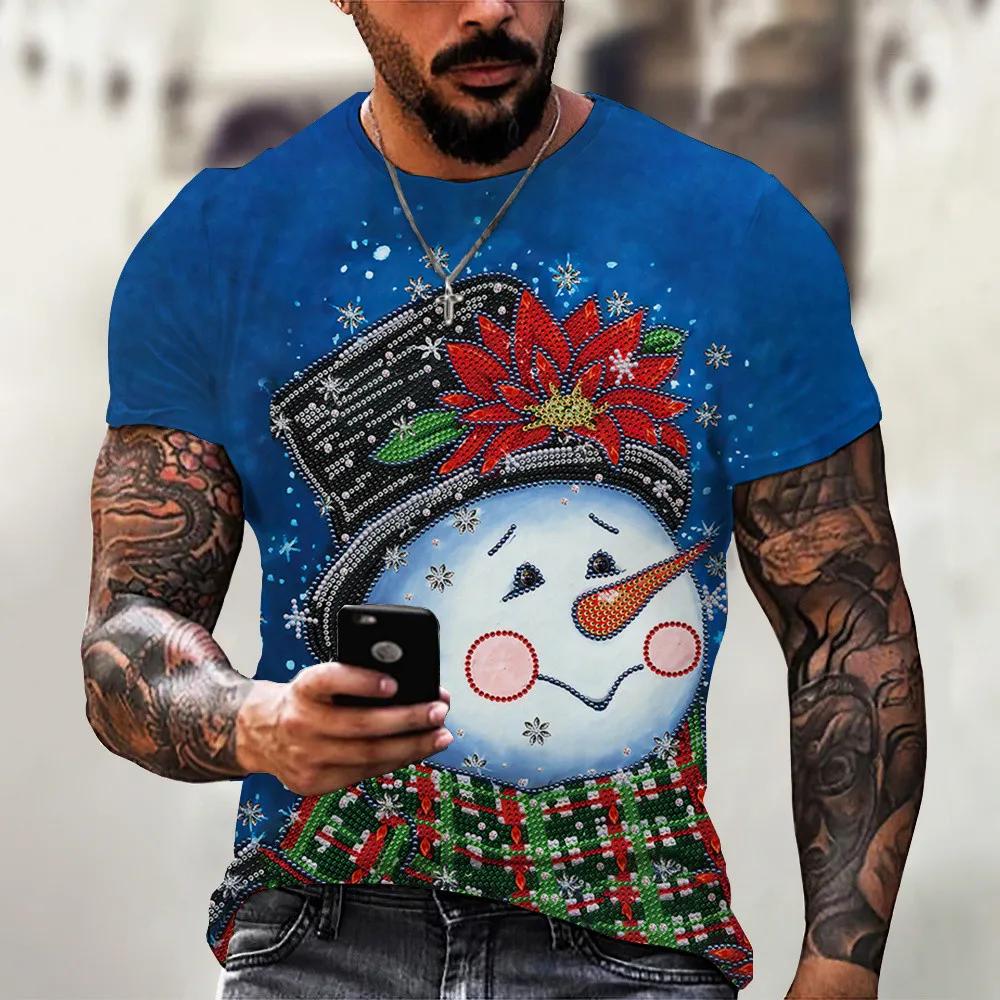 ETST 07 HX Kerst Heren T-shirts 3D Gedrukt Leuke Sneeuwpop T-shirt Tieners Jongens Korte Mouw Tees Tops Mannen Kleding S-7XL Kerstcadeaus S