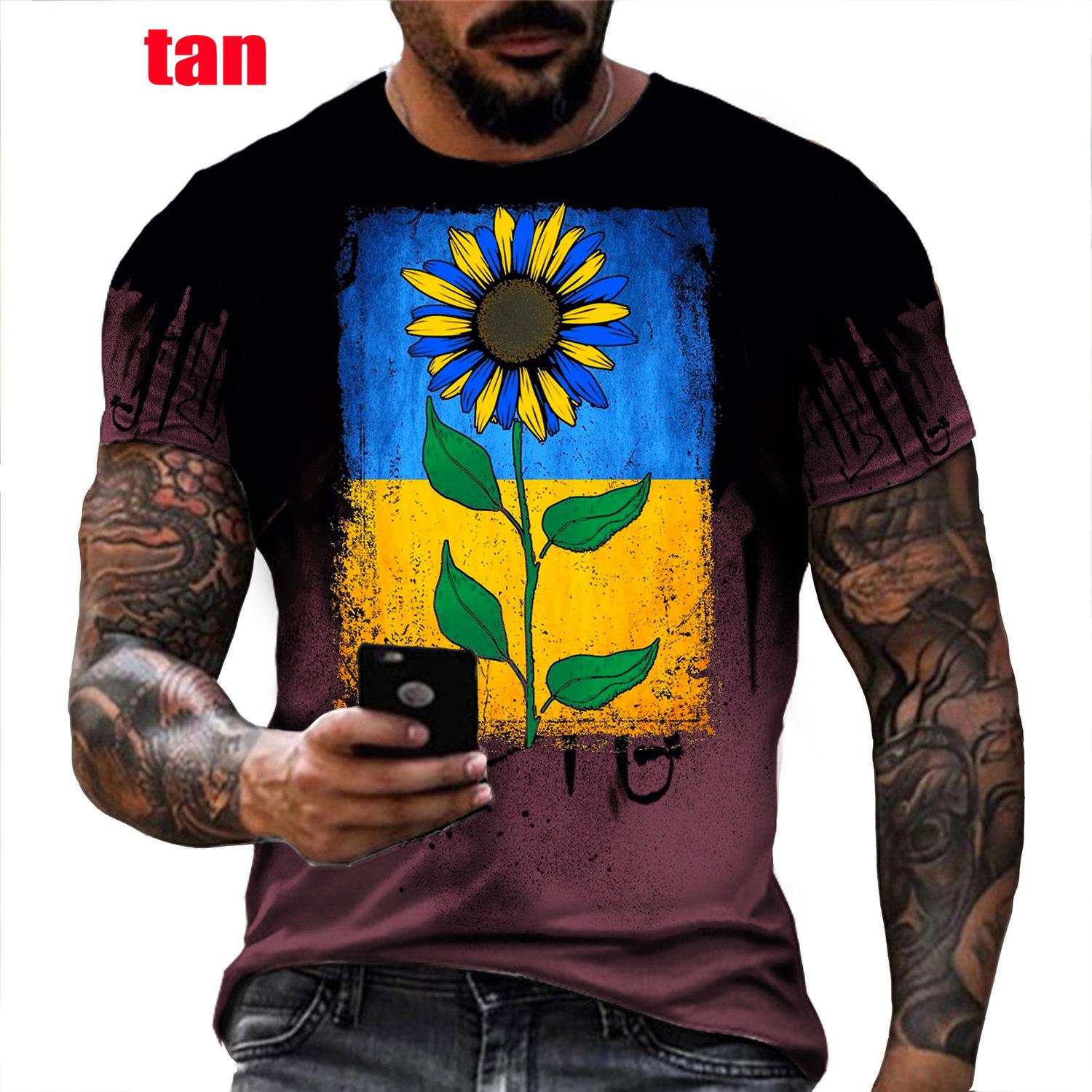 Baibao QIQI Oekraïne Vlag Zomer Mannen T-shirts Zonnebloem 3D Gedrukte T-shirt Vintage Camo Korte Mouw Mode Letters Casual Kleding XXS