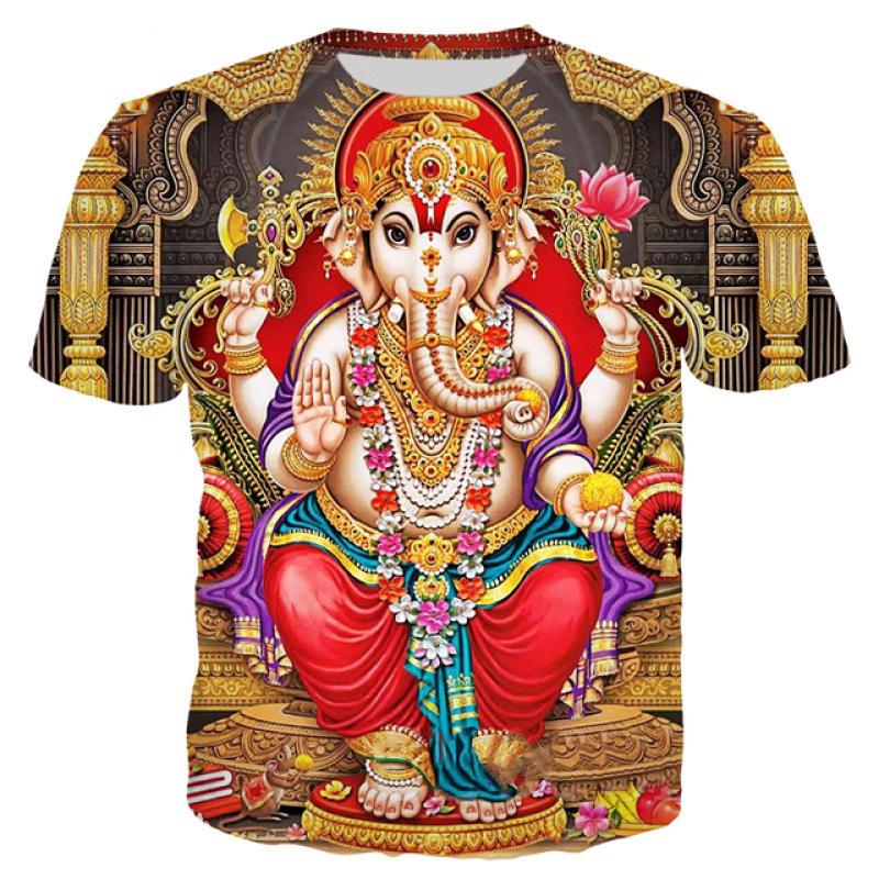 Xuhaijian02 Dames Heren Ganesh T-shirt Olifantkop Hindoeïsme God Ganesha 3D Gedrukt T-shirt L