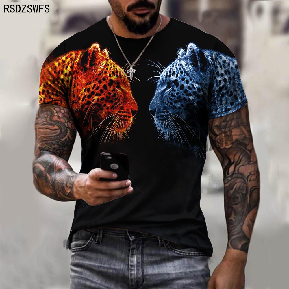 Baibao QIQI Zomer mannen 3D Print T-shirt O-hals Luipaard Leeuw Dier Korte Mouw Mannelijke Kleding Street Fashion Casual Tops XXS-6XL XS