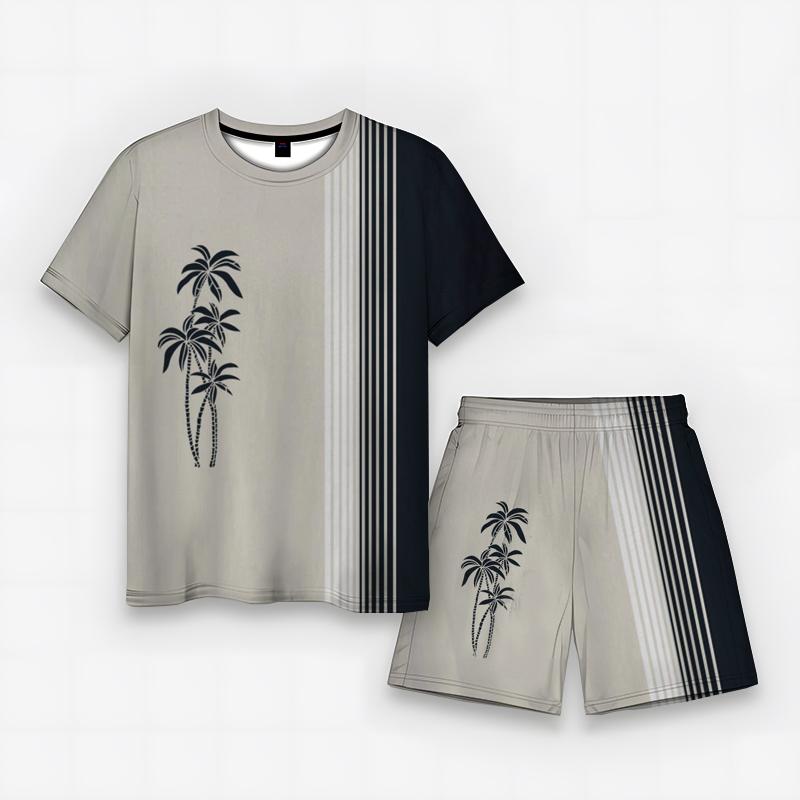 ETST 03 Nieuwe mode kokosnoot T-shirt voor mannen gestreept strand t-shirt zomer casual shorts en korte mouwen bedrukte set Asian size M