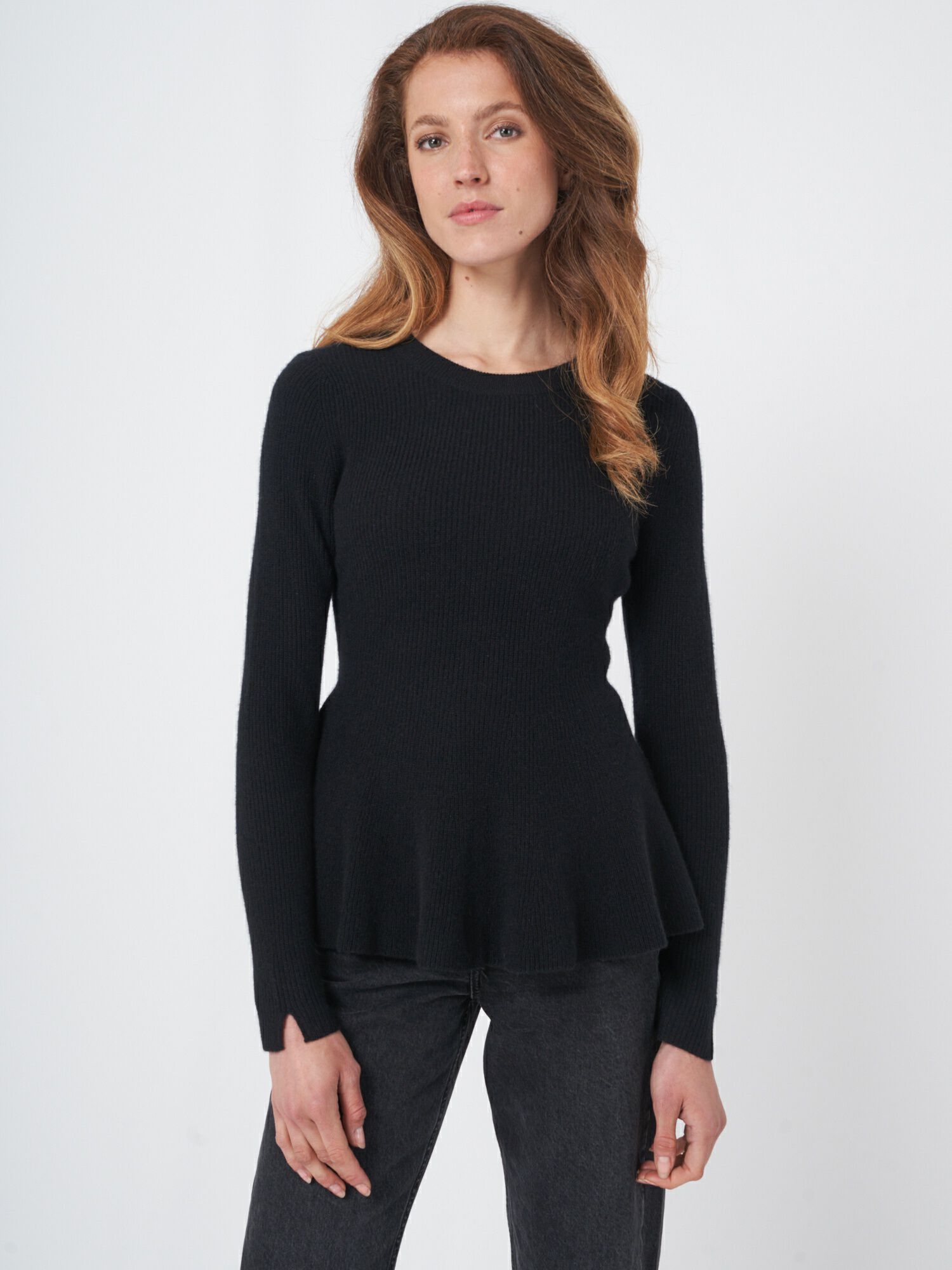 REPEAT cashmere Peplum trui van gemêleerd cashmere