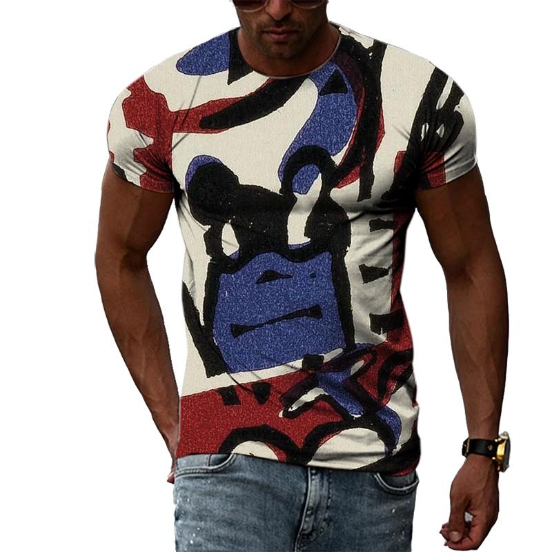 ETST 07 Zomer heren straat hiphop T-shirt mode knappe trend ronde hals kleding casual persoonlijkheid afdrukken korte mouwen top S