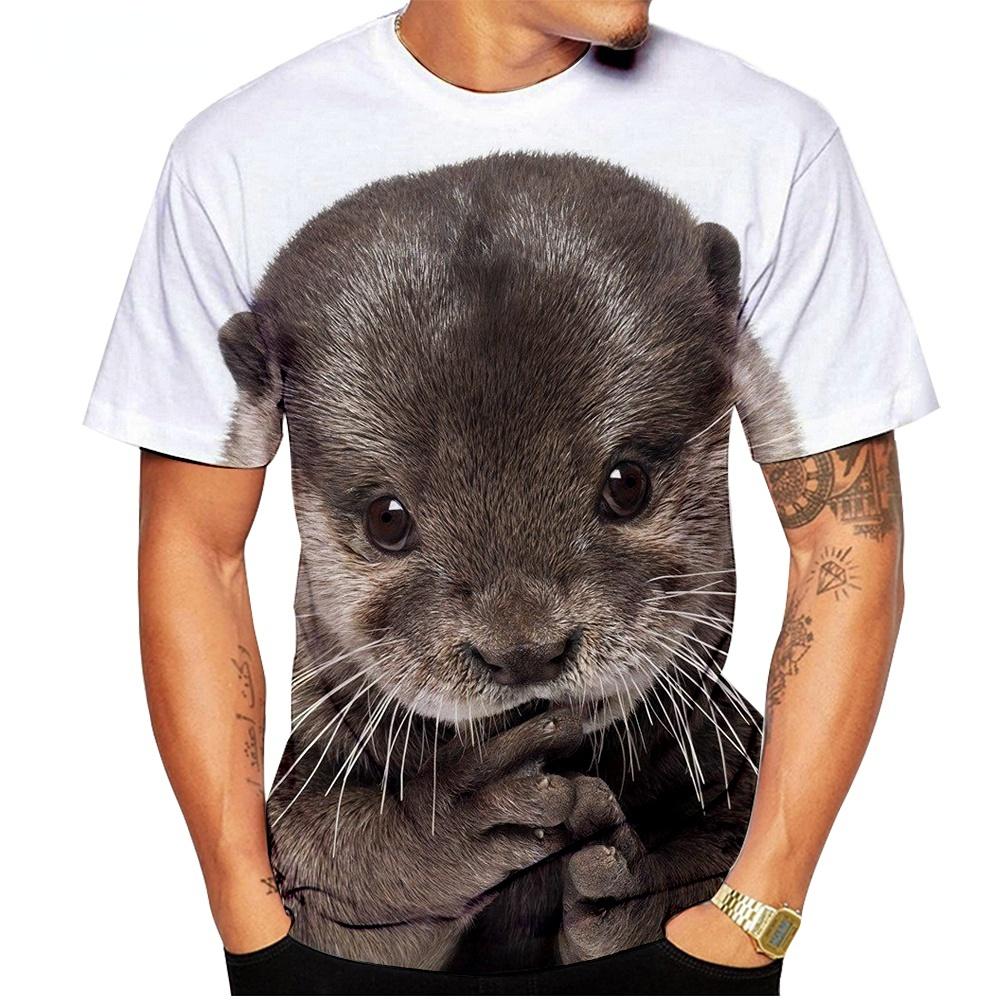 Xin nan zhuang Mannen Vrouwen Casual T-shirt Korte mouwen Leuke Fun Top Otters Dier 3d Gedrukt Zomer Mode Trend Ademend Oversized Kleding XXS