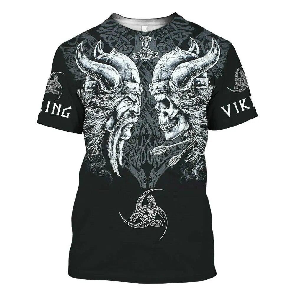 Kukebang Vintage Viking T-shirt Heren 3D Print Heren T-shirt Ronde Hals Losse Korte Mouw Oversized Casual Top Herenkleding S