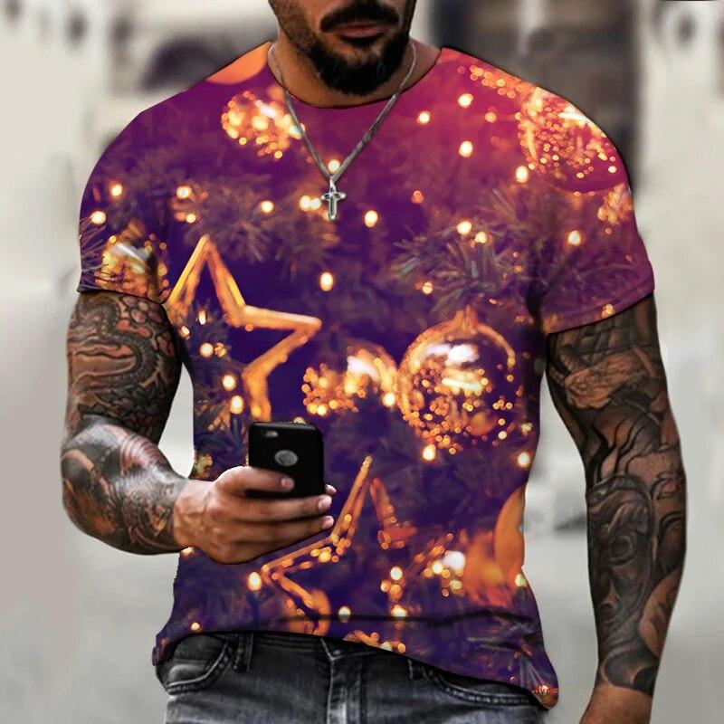 Baibao QIQI Zomer Heren T-shirt Heren Shirt Kleding 3D Printing Kerstsneeuwman Kerstman Heren T-shirt Vrolijk Feestelijk L