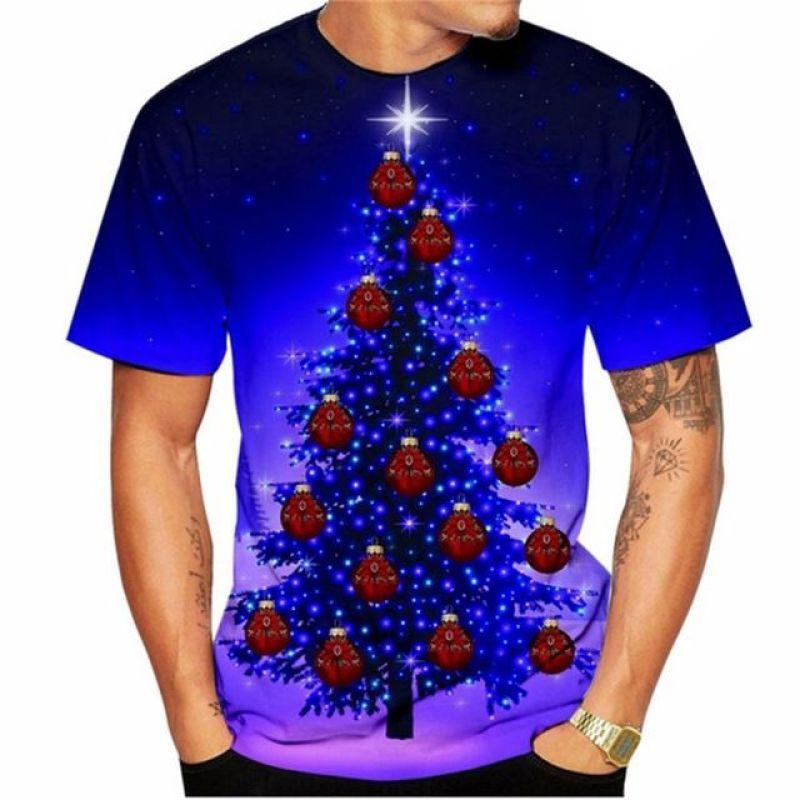 ETST 07 Heren Kerst T-shit Kerstboom Grafische Kleding O Hals Oversized Kleding Europese Maat Korte Mouw Top Heren Shirt Tee 4XL