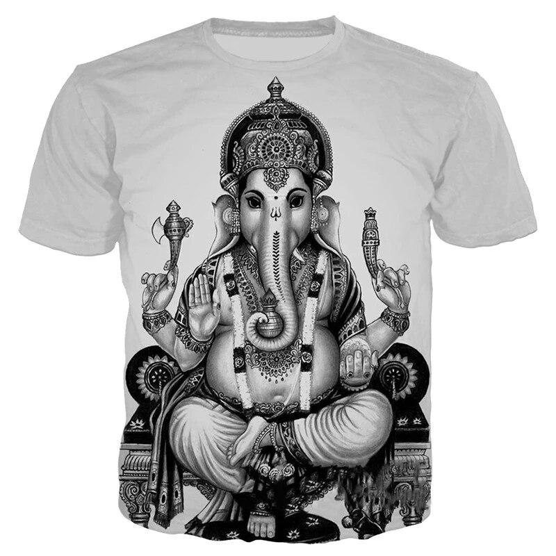 Xin nan zhuang Ganesha T-shirts 3D Print Hindoe God van Wijsheid Ganesha T-shirt Mannen Vrouwen Zomer Casual Korte Mouw Harajuku Oversized T-shirt XXS