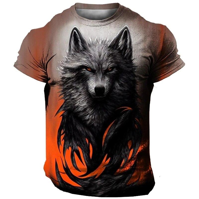 ETST 03 Vintage Heren T-shirt 3D Animal Gedrukt Tees Mode Wolf Patroon Korte Mouw Tops Casual O-hals Oversized T-shirts streetwear 4XL