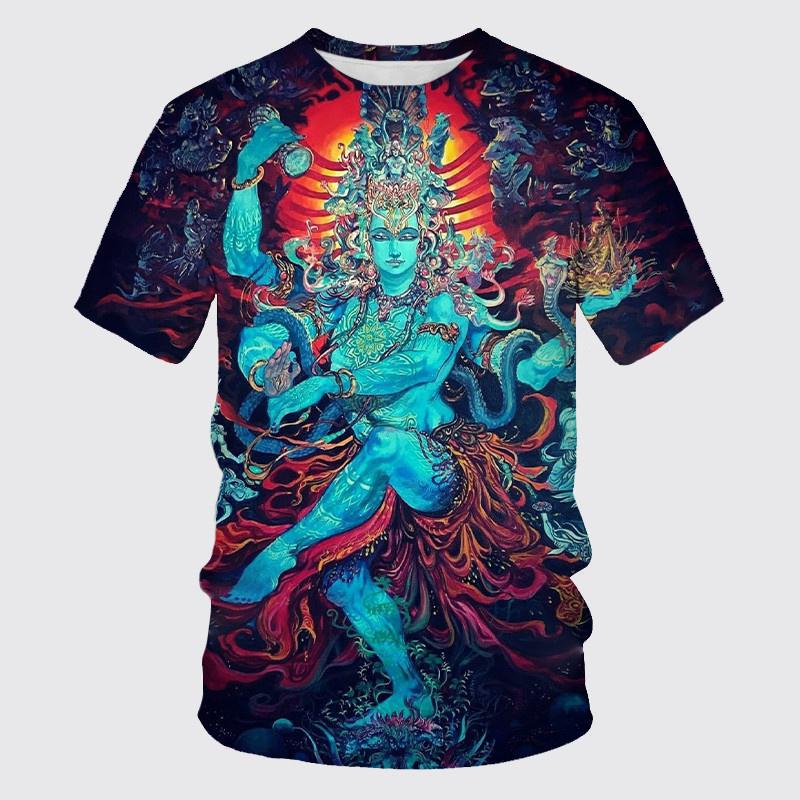 Xuhaijian02 Mode God Shiva God 3D Printing T-shirt Zomer Gepersonaliseerde Casual Tiener T-shirt met korte mouwen voor mannen en vrouwen L