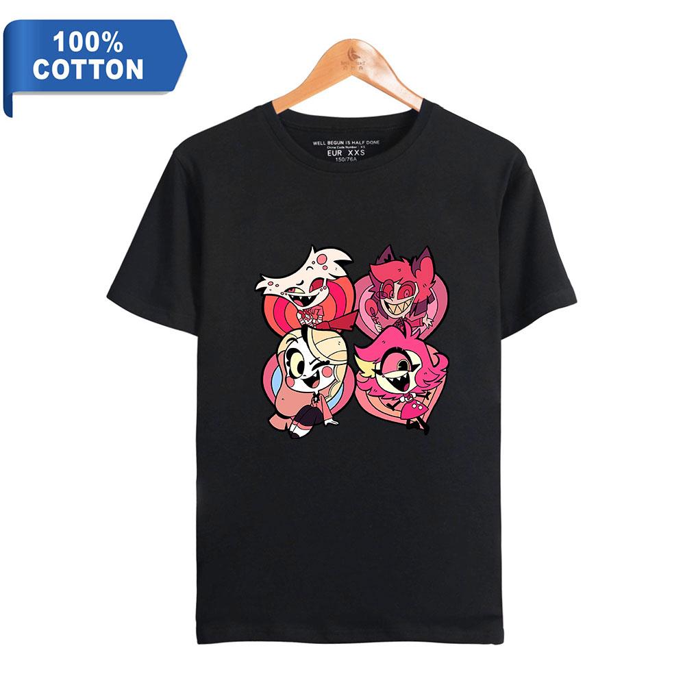 TOP COOL FASHION Hazbin Hotel Afdrukken Mannen T-shirt Casual Ademende T-shirts Grappig Katoen Losse T-shirts Shirts Straat Oversized T-shirts Man XS zwart