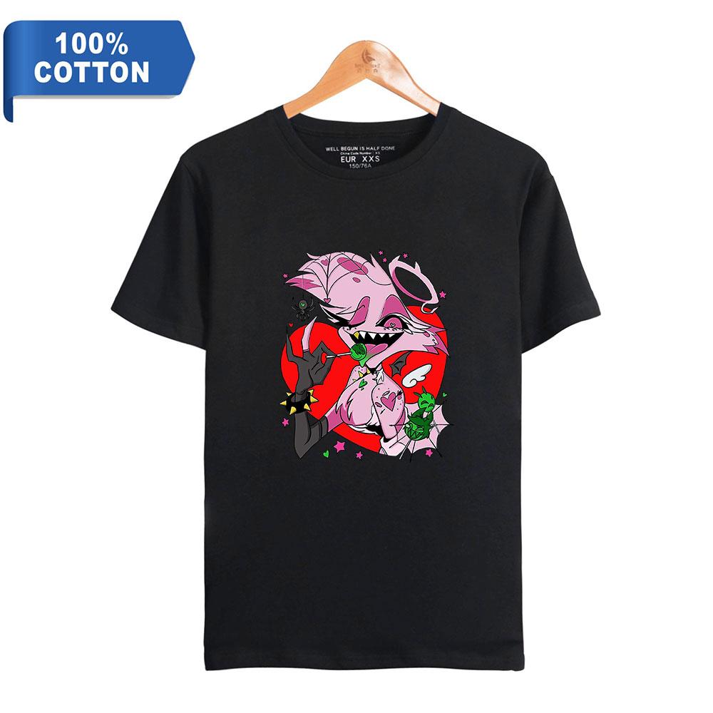 TOP COOL FASHION Grappige Cartoon Hazbin Hotel T-shirt Cool heren T-shirt O Hals Casual Unisex Streetwear Anime Mode Tee Camisetas Ropa Hombre XS zwart