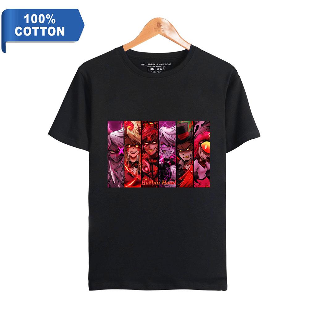 TOP COOL FASHION Anime Hazbin Hotel T-shirts Harajuku Vintage 2023 Nieuwe Gewassen T-shirt Voor Mannen Hip Hop Streetwear Oversize T-shirt XS zwart