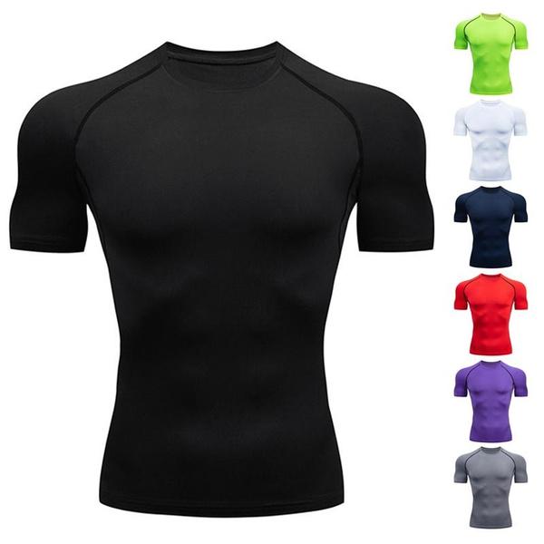 NIUBI Supermarket Mannen Fitness Korte Mouw Sneldrogend T-shirt Bodycon T-shirt Fitness Sportshirt Bodybuilding Spiershirt Workout Tee S fluorescerende groene kleur