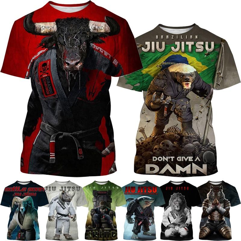 Factory Outlet Clothing Nieuwe Dieren T-shirt heren Jiu-Jitsu Liefhebbers Cool Fashion Korte mouwen T-shirt Harajuku Stijl streetwear Top XS kaki