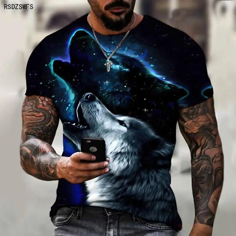 TIP723 Zomer Huilende Wolf Heren 3D Printing Patroon Heren Shirt Ronde Hals T-shirt Technologie Casual Kleding Streetwear Oversized Tops S