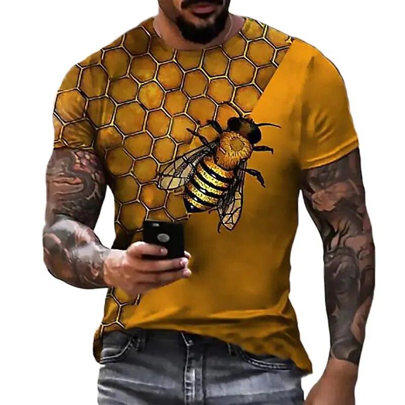 Xin nan zhuang Heren bedrukte 3D-boxfoto Handbox Heat Bee Fun Picture Extended Unisex Fashion Top Leer Ronde hals T-shirt XS