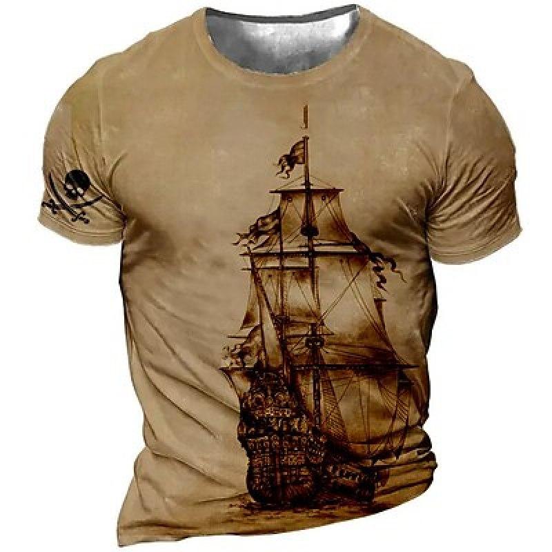 Bobby 2 Heren T-shirt T-shirt Grafisch Schip Nautisch Ronde hals Kleding Kleding 3D Print Buiten Dagelijks Korte mouw Print Modeontwerper Vintage S