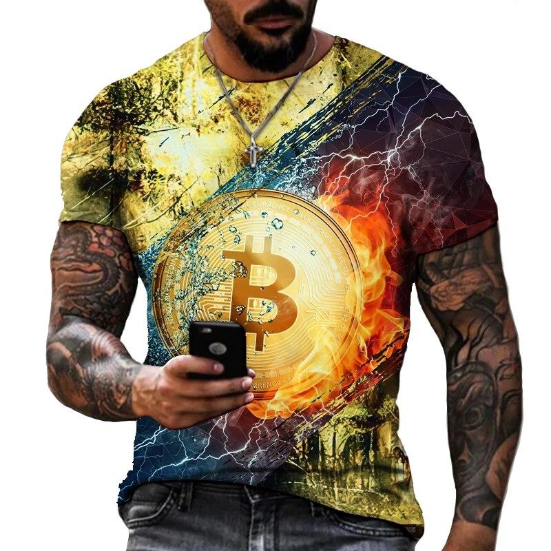 Baibao QIQI Heren T-shirtLente en zomer nieuwe Bitcoin 3D bedrukte T-shirt met korte mouwen Casual T-shirtStreet Trend Oversized T-shirt XS