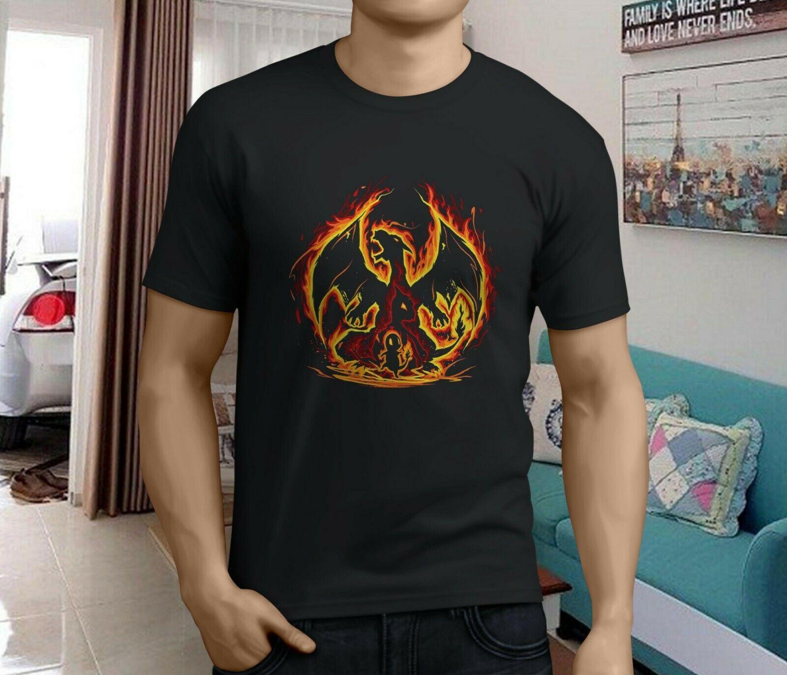 91340102MA8PEYKW2E Populair Charmander Charmeleon zwart T-shirt S