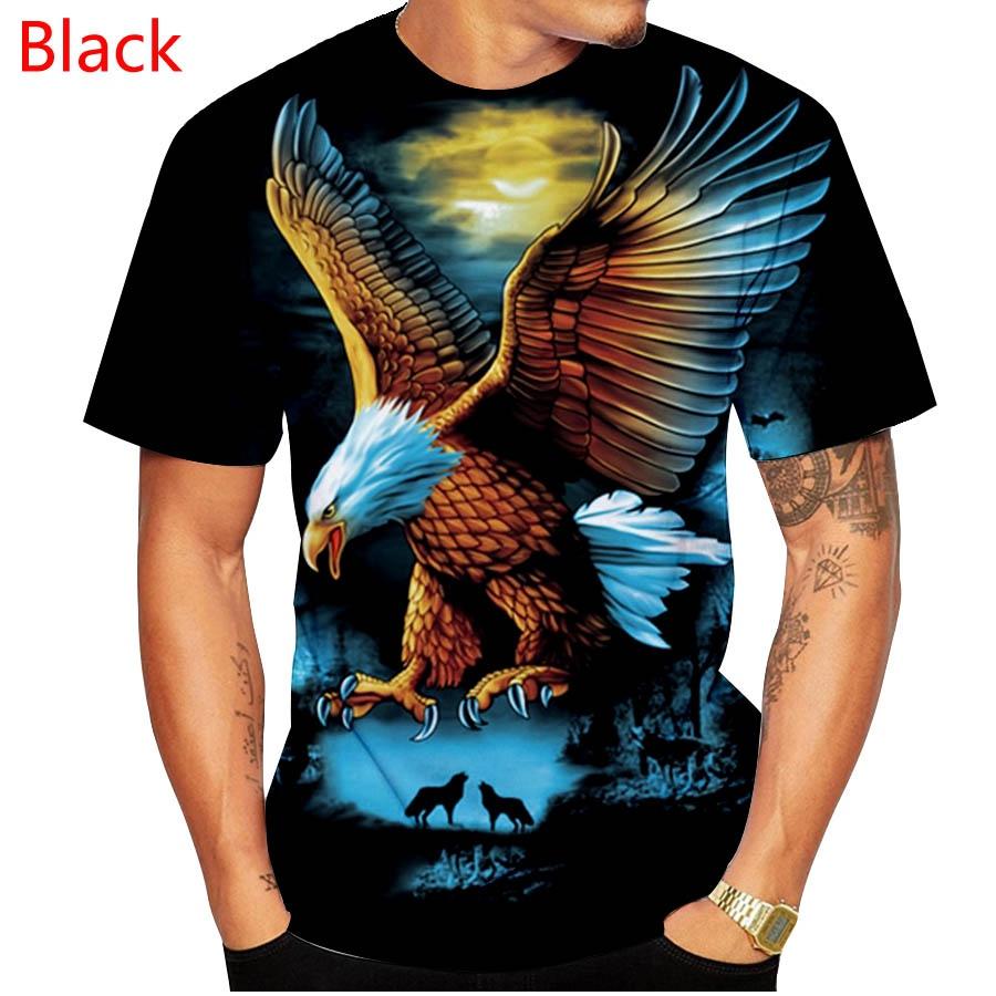 HerSight Gedrukt mannen 3D Fun T-shirts Trendy Eagle Printing Korte Mouw Tops Casual Zomer Tees Vogel Mannen Plus Size S-6XL S zwart