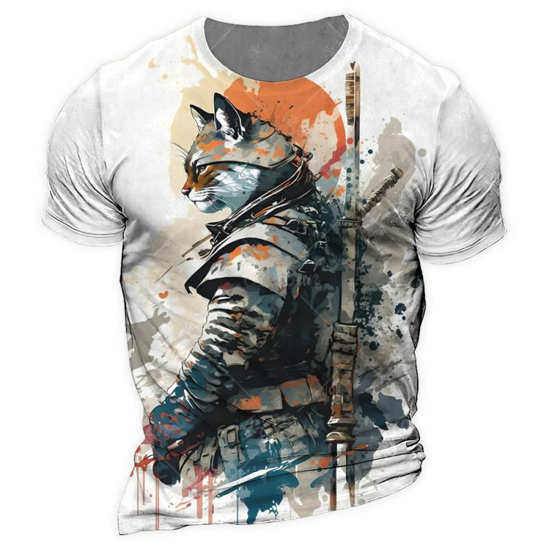 Bobby 2 Samurai Kat O-hals Heren Shirts Zomer Mannelijke 3d Print Korte Mouw T-shirts Oversized Man Casual Top Tees Dagelijks dierenkleding 3XL