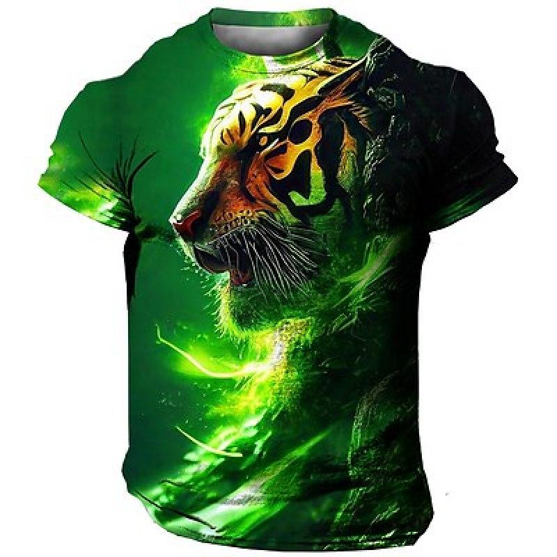 Bobby 2 Heren T-shirt T-shirt Grafisch Dier Tijger Ronde hals Kleding Kleding 3D Print Buiten Dagelijks Korte mouw Print Modeontwerper Vintage S