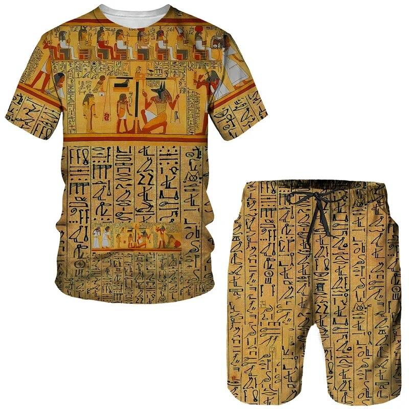 ETST WENDY 05 2-delige heren sportkleding oude Egyptische gedrukt 3D T-shirt farao shorts paar straatkleding zomer nieuwigheid 4XL