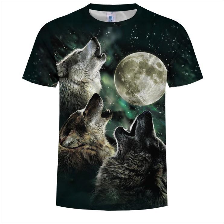 BOLIV MODA Wolf 3D Digital Printing T-shirts Mode Ronde Hals Tops Heren T-shirt met korte mouwen S