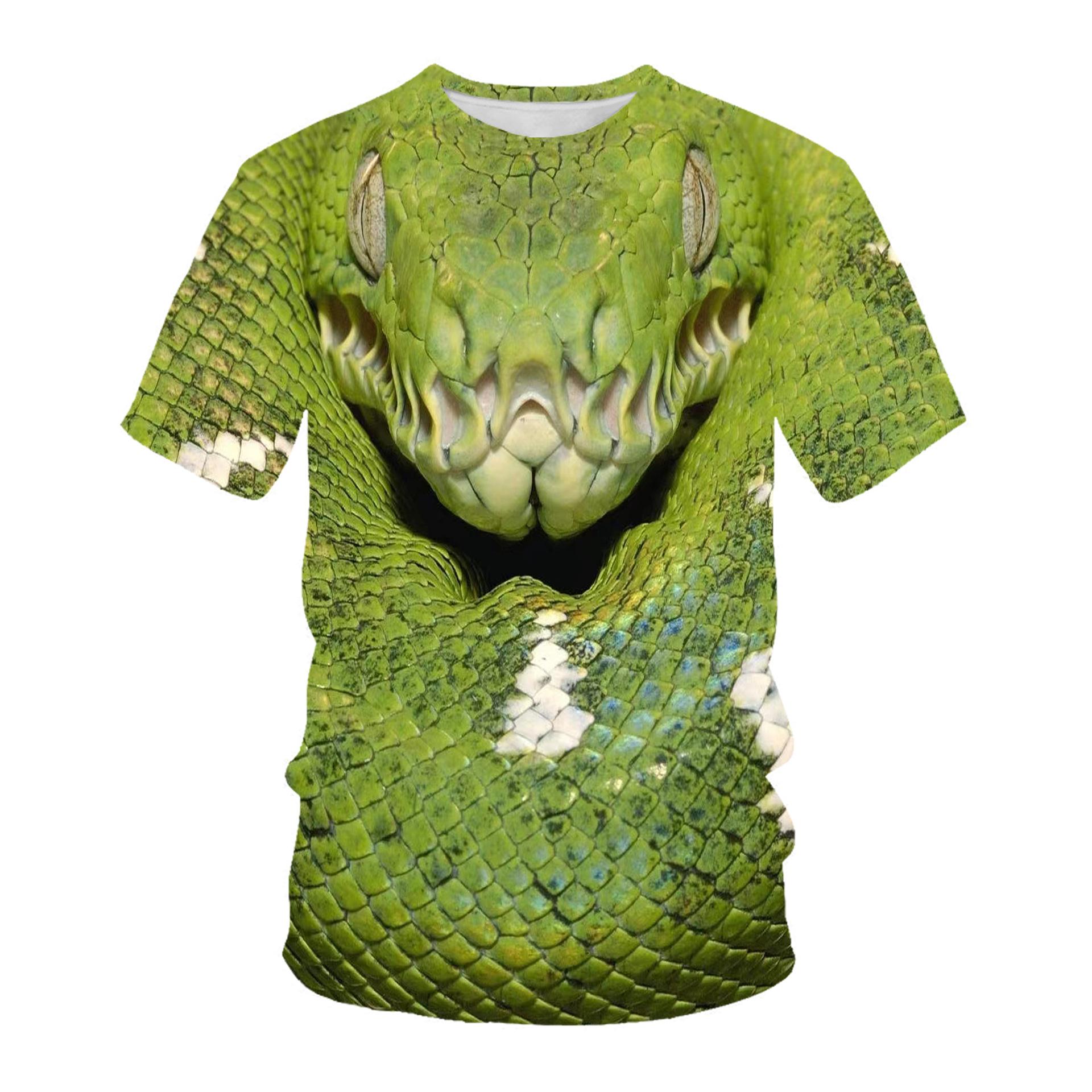 ForYourBeauty Zomer Animal Snake Head Ronde Hals T-shirt 3D Digitale Print Top Losse Casual Heren T-shirts met korte mouwen S