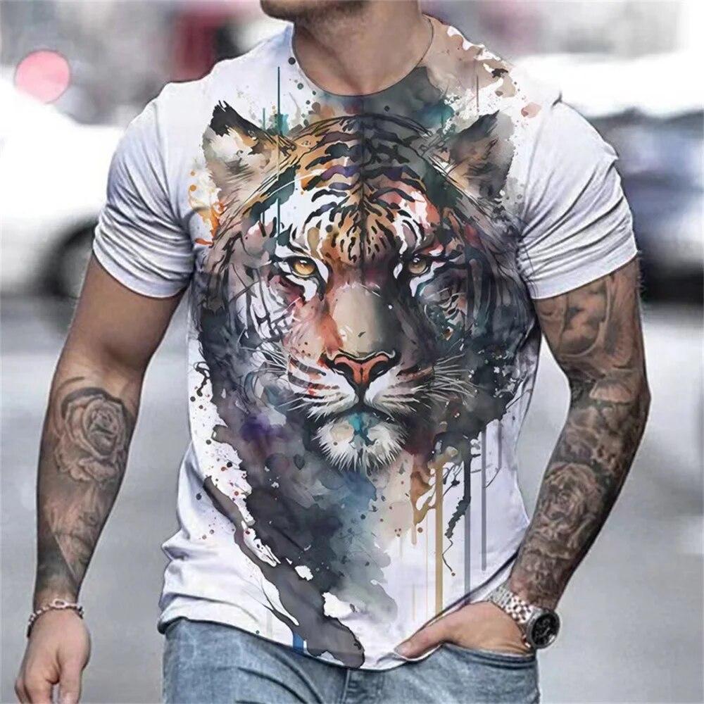 ETST WENDY 05 Leeuw, tijger en wolf 3D-printen Harajuku Animal Tops retro heren zomer T-shirt met korte mouwen vakantie Casual S