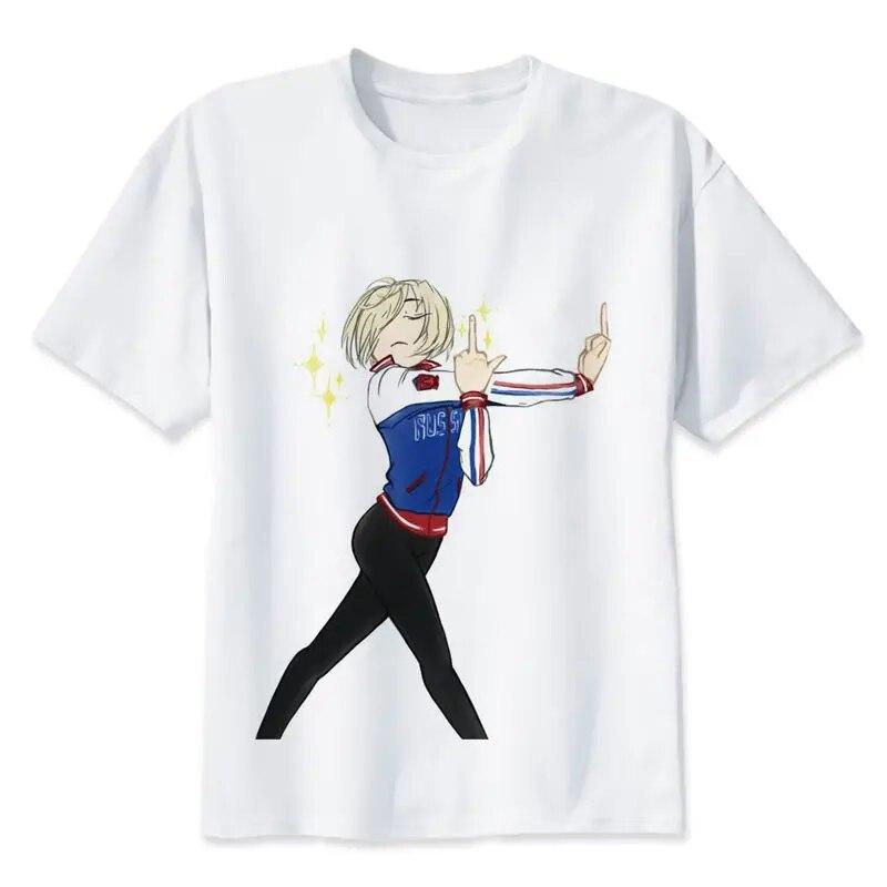 YSM Cotton Tshirt Anime T-shirt heren T-shirt mode yuri op ijs T-shirt O Hals wit XS wit