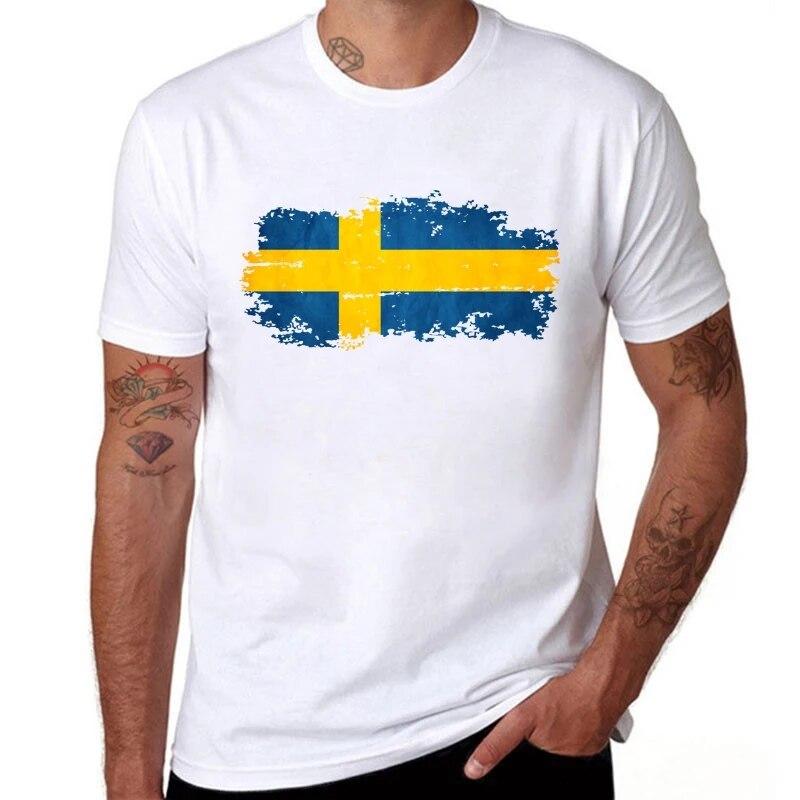 YSM Cotton Tshirt BLWHSA Zweden Vlag Afdrukken T-shirt Heren Mode Korte Mouw 100 Katoen Merk Design T-shirts L wit