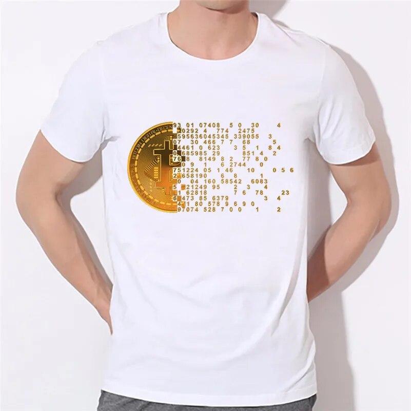 YSM Cotton Tshirt Heren Pocket Bitcoin Cartoon Cool Funny T-shirts Cryptocurrency Ethereum Bit Coin Coin T-shirts XS wit